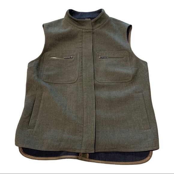 Laundry by Shelli Segal Vest Olive Green Mandarin Collar Zipper Stretch Size 6 - Picture 1 of 9